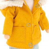 Lilu in a mustard parka